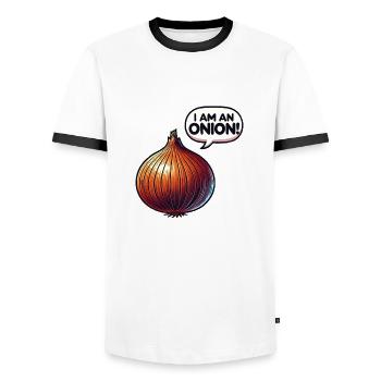 I am an Onion! - Männer Kontrast-T-Shirt - Weiß/Schwarz - Vorne - AI Model Female 172 light (172cm) & AI Model Male 178 dark (178cm)