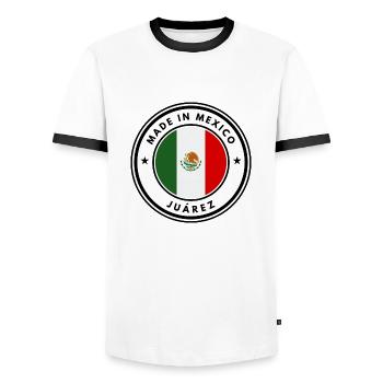 Fabriqué au Mexique Emblème Juárez - T-shirt contrasté Homme - blanc/noir - Devant - AI Model Female 172 light (172cm) & AI Model Male 178 dark (178cm)