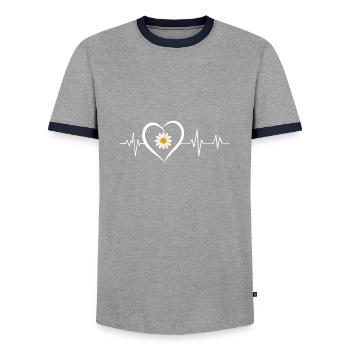 Daisy Heartbeat - Men's Ringer Shirt - grey/navy  - Front - AI Model Female 172 light (172cm) & AI Model Male 178 light (178cm)