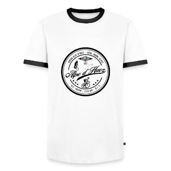 Alpe d'Huez, Road, Bike, Finisher - Men's Ringer Shirt - white/black - Front - AI Model Female 172 light (172cm) & AI Model Male 178 dark (178cm)