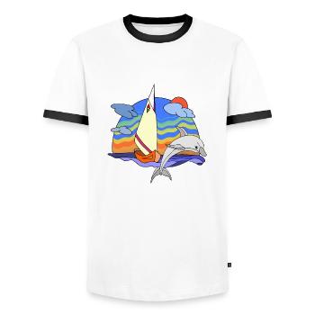 Segelboot - Männer Kontrast-T-Shirt - Weiß/Schwarz - Vorne - AI Model Female 172 light (172cm) & AI Model Male 178 dark (178cm)
