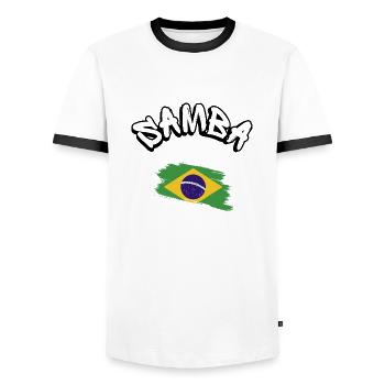 SAMBA - Men's Ringer Shirt - white/black - Front - AI Model Female 172 light (172cm) & AI Model Male 178 dark (178cm)