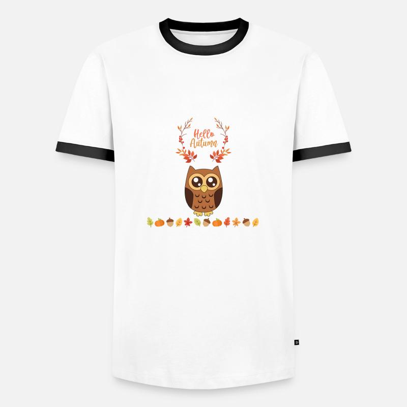 Herbst Eule - Männer Kontrast-T-Shirt - Weiß/Schwarz