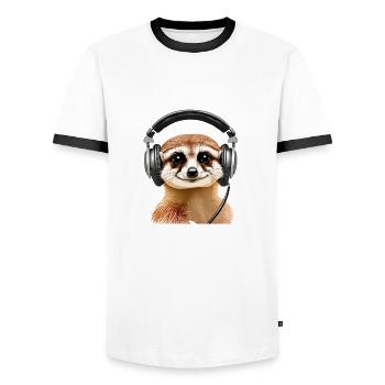 Erdmännchen mit Headset (realistisch) - Männer Kontrast-T-Shirt - Weiß/Schwarz - Vorne - AI Model Female 172 light (172cm) & AI Model Male 178 dark (178cm)