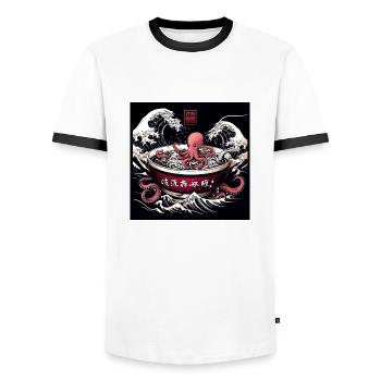 Octopus and Noodles - Asian Gourmet Food - Men's Ringer Shirt - white/black - Front - AI Model Female 172 light (172cm) & AI Model Male 178 dark (178cm)