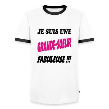 FRERE SOEUR BROTHER SISTER - Men's Ringer Shirt - white/black - Front - AI Model Female 172 light (172cm) & AI Model Male 178 dark (178cm)