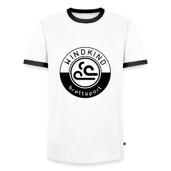 Windkind Brettsport - Männer Kontrast-T-Shirt - Weiß/Schwarz - Vorne - AI Model Female 172 light (172cm) & AI Model Male 178 dark (178cm)