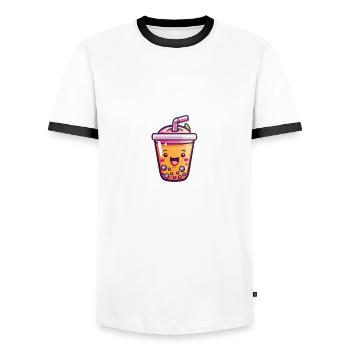 Happy bubble tea - Men's Ringer Shirt - white/black - Front - AI Model Female 172 light (172cm) & AI Model Male 178 dark (178cm)