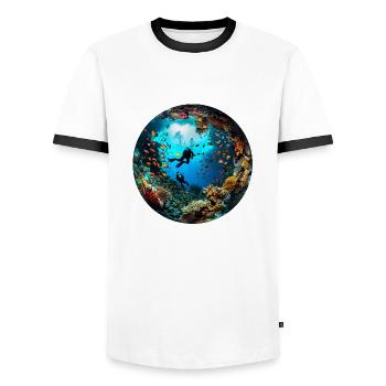 Diving as a gateway to the sea - Men's Ringer Shirt - white/black - Front - AI Model Female 172 light (172cm) & AI Model Male 178 dark (178cm)