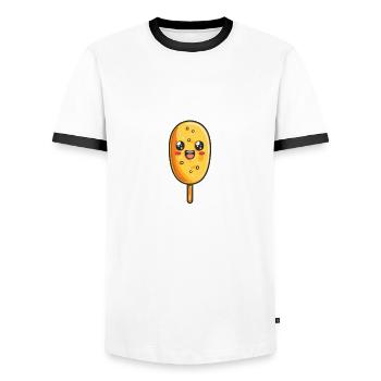 Corn Dog Cute Face Cartoon - Men's Ringer Shirt - white/black - Front - AI Model Female 172 light (172cm) & AI Model Male 178 dark (178cm)