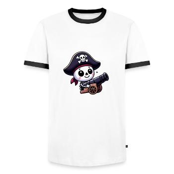 Skeleton Treasure - Pirate Skull - Men's Ringer Shirt - white/black - Front - AI Model Female 172 light (172cm) & AI Model Male 178 dark (178cm)