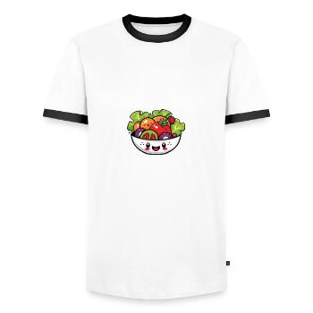 Cute Vegetable Salad Cartoon with Face - Men's Ringer Shirt - white/black - Front - AI Model Female 172 light (172cm) & AI Model Male 178 dark (178cm)