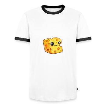 Lachender Käseblock Cartoon Stil - Männer Kontrast-T-Shirt - Weiß/Schwarz - Vorne - AI Model Female 172 light (172cm) & AI Model Male 178 dark (178cm)