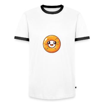 Playful Orange Donut with Cute Face - Men's Ringer Shirt - white/black - Front - AI Model Female 172 light (172cm) & AI Model Male 178 dark (178cm)