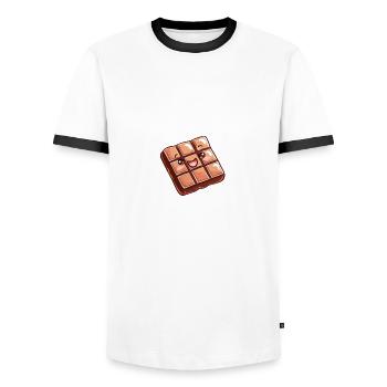 Playful Chocolate Bar Cartoon - Delicious G - Men's Ringer Shirt - white/black - Front - AI Model Female 172 light (172cm) & AI Model Male 178 dark (178cm)