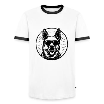 Tête de chien de berger allemand - T-shirt contrasté Homme - blanc/noir - Devant - AI Model Female 172 light (172cm) & AI Model Male 178 dark (178cm)
