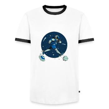A cosmonaut runner - Men's Ringer Shirt - white/black - Front - AI Model Female 172 light (172cm) & AI Model Male 178 dark (178cm)