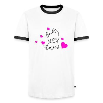 cat love 01 - Männer Kontrast-T-Shirt - Weiß/Schwarz - Vorne - AI Model Female 172 light (172cm) & AI Model Male 178 dark (178cm)