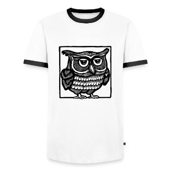 Eule - Männer Kontrast-T-Shirt - Weiß/Schwarz - Vorne - AI Model Female 172 light (172cm) & AI Model Male 178 dark (178cm)