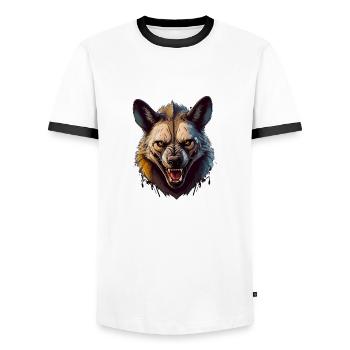 Wildes wütendes Tier kämpferische Hyäne - Männer Kontrast-T-Shirt - Weiß/Schwarz - Vorne - AI Model Female 172 light (172cm) & AI Model Male 178 dark (178cm)