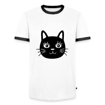 Katze Katzen Katzengesicht - Männer Kontrast-T-Shirt - Weiß/Schwarz - Vorne - AI Model Female 172 light (172cm) & AI Model Male 178 dark (178cm)