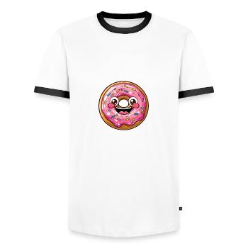 Cute Donut Cartoon Comic with Face Kawaii Manga - Men's Ringer Shirt - white/black - Front - AI Model Female 172 light (172cm) & AI Model Male 178 dark (178cm)