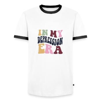 depression era - Männer Kontrast-T-Shirt - Weiß/Schwarz - Vorne - AI Model Female 172 light (172cm) & AI Model Male 178 dark (178cm)