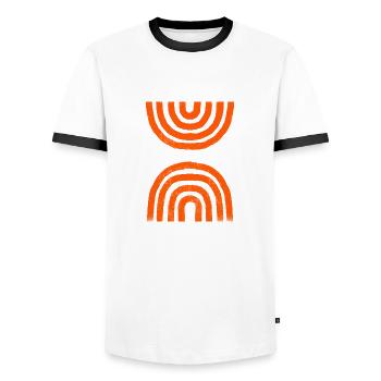 Abstrakte Linien Retro Muster Minimalistisch - Männer Kontrast-T-Shirt - Weiß/Schwarz - Vorne - AI Model Female 172 light (172cm) & AI Model Male 178 dark (178cm)