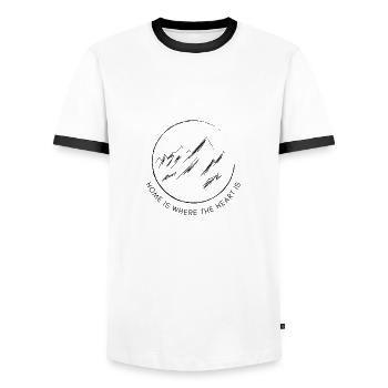 Berge / Home is where the heart is - Men's Ringer Shirt - white/black - Front - AI Model Female 172 light (172cm) & AI Model Male 178 dark (178cm)
