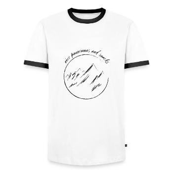 Mountains / Panoramas and Snacks - Men's Ringer Shirt - white/black - Front - AI Model Female 172 light (172cm) & AI Model Male 178 dark (178cm)