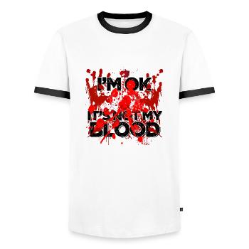 Halloween Happy Horror Monster Blood Spooky Scary - Men's Ringer Shirt - white/black - Front - AI Model Female 172 light (172cm) & AI Model Male 178 dark (178cm)
