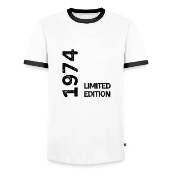 1974 Limitierte Auflage - Männer Kontrast-T-Shirt - Weiß/Schwarz - Vorne - AI Model Female 172 light (172cm) & AI Model Male 178 dark (178cm)
