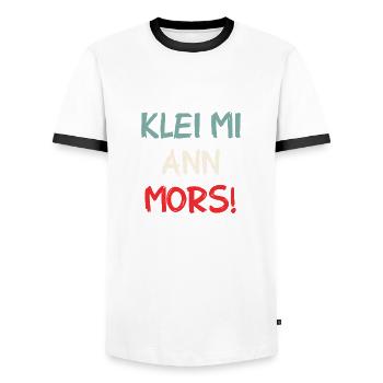 Klei Mi Ann Mors - Kratz Mich Am Hintern - Spruch - Männer Kontrast-T-Shirt - Weiß/Schwarz - Vorne - AI Model Female 172 light (172cm) & AI Model Male 178 dark (178cm)