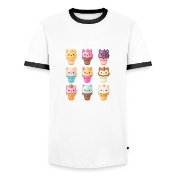 Süße Kawaii Katze Anime Eis Süßigkeiten - Männer Kontrast-T-Shirt - Weiß/Schwarz - Vorne - AI Model Female 172 light (172cm) & AI Model Male 178 dark (178cm)
