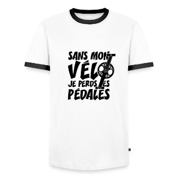 SANS MON VÉLO, JE PERDS LES PÉDALES ! - T-shirt contrasté Homme - blanc/noir - Devant - AI Model Female 172 light (172cm) & AI Model Male 178 dark (178cm)