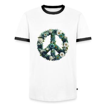 Hippie soul Groovy Summer time peace love flowers - Men's Ringer Shirt - white/black - Front - AI Model Female 172 light (172cm) & AI Model Male 178 dark (178cm)