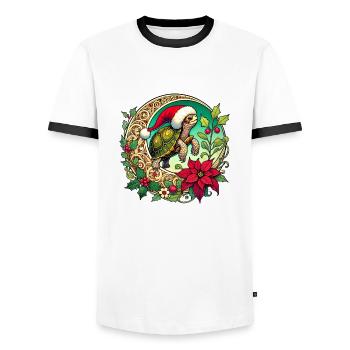 Christmas Turtle - Men's Ringer Shirt - white/black - Front - AI Model Female 172 light (172cm) & AI Model Male 178 dark (178cm)