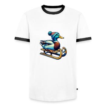 Coole Ente Winter - Männer Kontrast-T-Shirt - Weiß/Schwarz - Vorne - AI Model Female 172 light (172cm) & AI Model Male 178 dark (178cm)