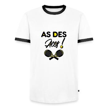 JE SUIS L'AS DES ACES ! (tennis) - T-shirt contrasté Homme - blanc/noir - Devant - AI Model Female 172 light (172cm) & AI Model Male 178 dark (178cm)