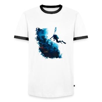 La plongée, une aventure sous-marine - T-shirt contrasté Homme - blanc/noir - Devant - AI Model Female 172 light (172cm) & AI Model Male 178 dark (178cm)