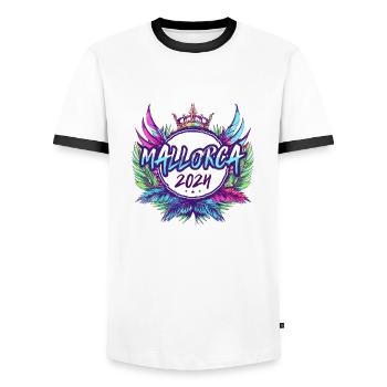 Majorque 2024 Coloré - T-shirt contrasté Homme - blanc/noir - Devant - AI Model Female 172 light (172cm) & AI Model Male 178 dark (178cm)