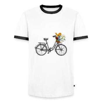 Vélo vintage avec panier de fleurs - T-shirt contrasté Homme - blanc/noir - Devant - AI Model Female 172 light (172cm) & AI Model Male 178 dark (178cm)