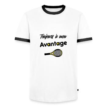 TOUJOURS À MON AVANTAGE ! (tennis) - T-shirt contrasté Homme - blanc/noir - Devant - AI Model Female 172 light (172cm) & AI Model Male 178 dark (178cm)