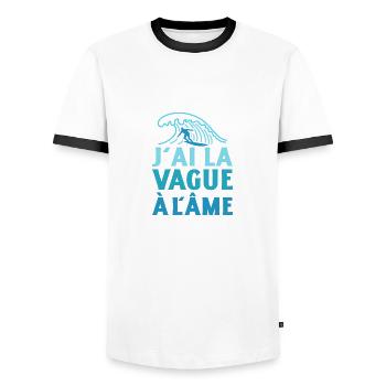 J'AI LA VAGUE À L'ÂME ! (surf, vacances) - T-shirt contrasté Homme - blanc/noir - Devant - AI Model Female 172 light (172cm) & AI Model Male 178 dark (178cm)
