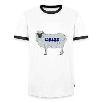 Mouton du Pays de Galles - T-shirt contrasté Homme - blanc/noir - Devant - AI Model Female 172 light (172cm) & AI Model Male 178 dark (178cm)