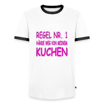 Kuchen - Männer Kontrast-T-Shirt - Weiß/Schwarz - Vorne - AI Model Female 172 light (172cm) & AI Model Male 178 dark (178cm)