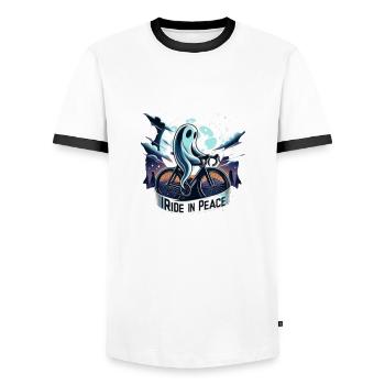 Ghostly Cyclist Night Ride - Men's Ringer Shirt - white/black - Front - AI Model Female 172 light (172cm) & AI Model Male 178 dark (178cm)
