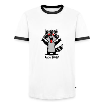 RATON LOVER ! (amour, love, humour) - T-shirt contrasté Homme - blanc/noir - Devant - AI Model Female 172 light (172cm) & AI Model Male 178 dark (178cm)