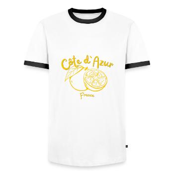 Côte d’Azur - Saint Tropez - Vacances - France - T-shirt contrasté Homme - blanc/noir - Devant - AI Model Female 172 light (172cm) & AI Model Male 178 dark (178cm)