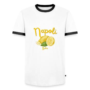 Naples - Italie - Vacances - Voyages - Italie - T-shirt contrasté Homme - blanc/noir - Devant - AI Model Female 172 light (172cm) & AI Model Male 178 dark (178cm)